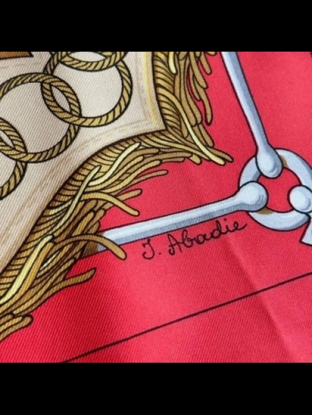 Hermes Red White and Gold Equestrian Print Silk Scarf